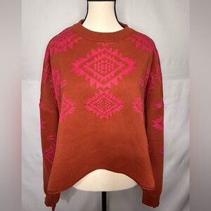 Aztec Patterned Sweater - Pink and Orange